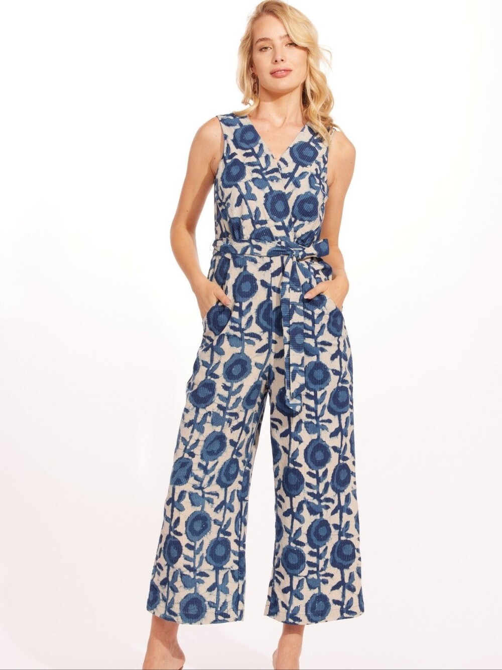 Eva Franco Gable Blue Floral Wide-Leg Jumpsuit Size 8